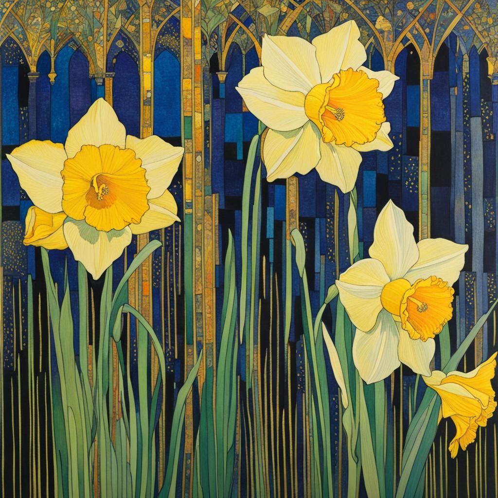 Stunning Daffodil in Art Nouveau Style