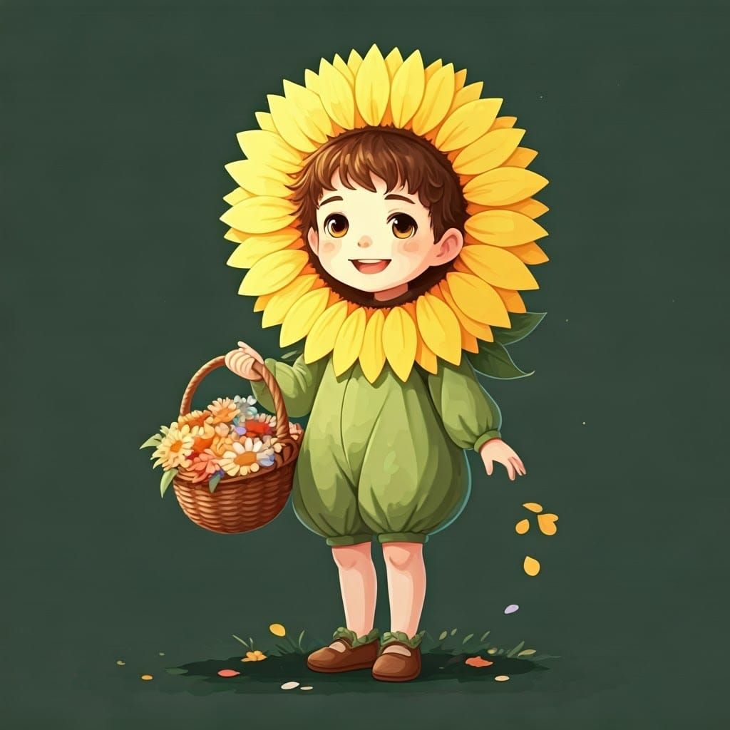 Joyful Child in Sunflower Costume: Anime Style