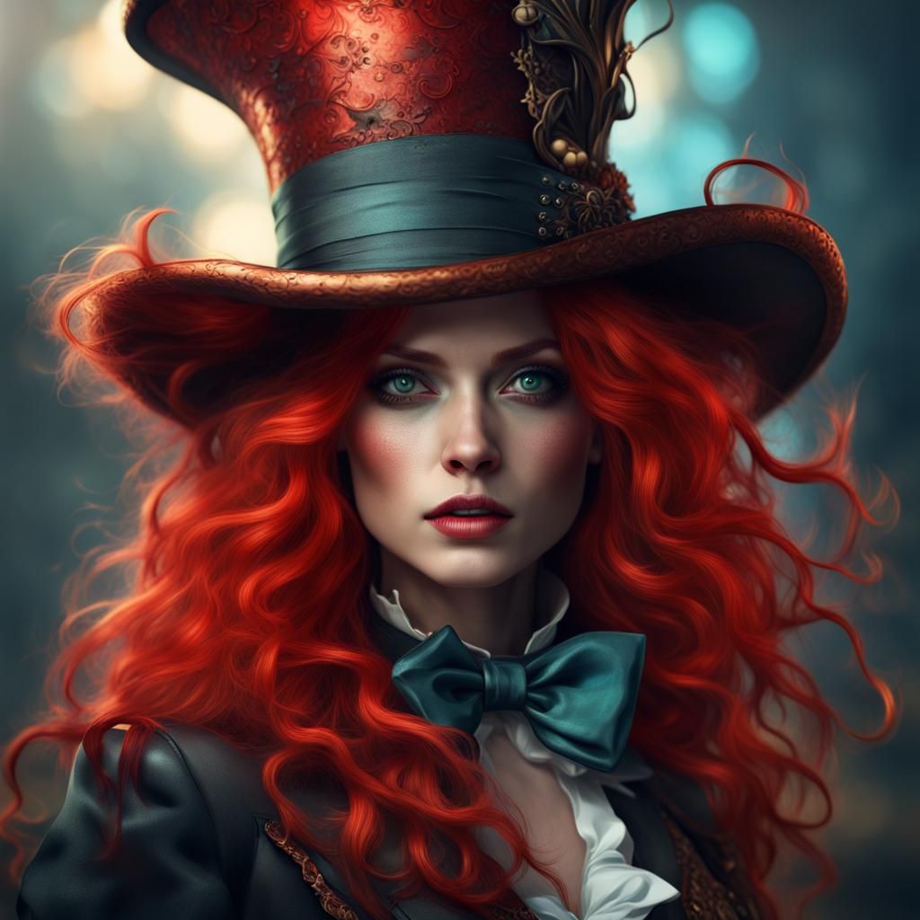 Insane Mad Hatter Woman in Detailed Fantasy Art