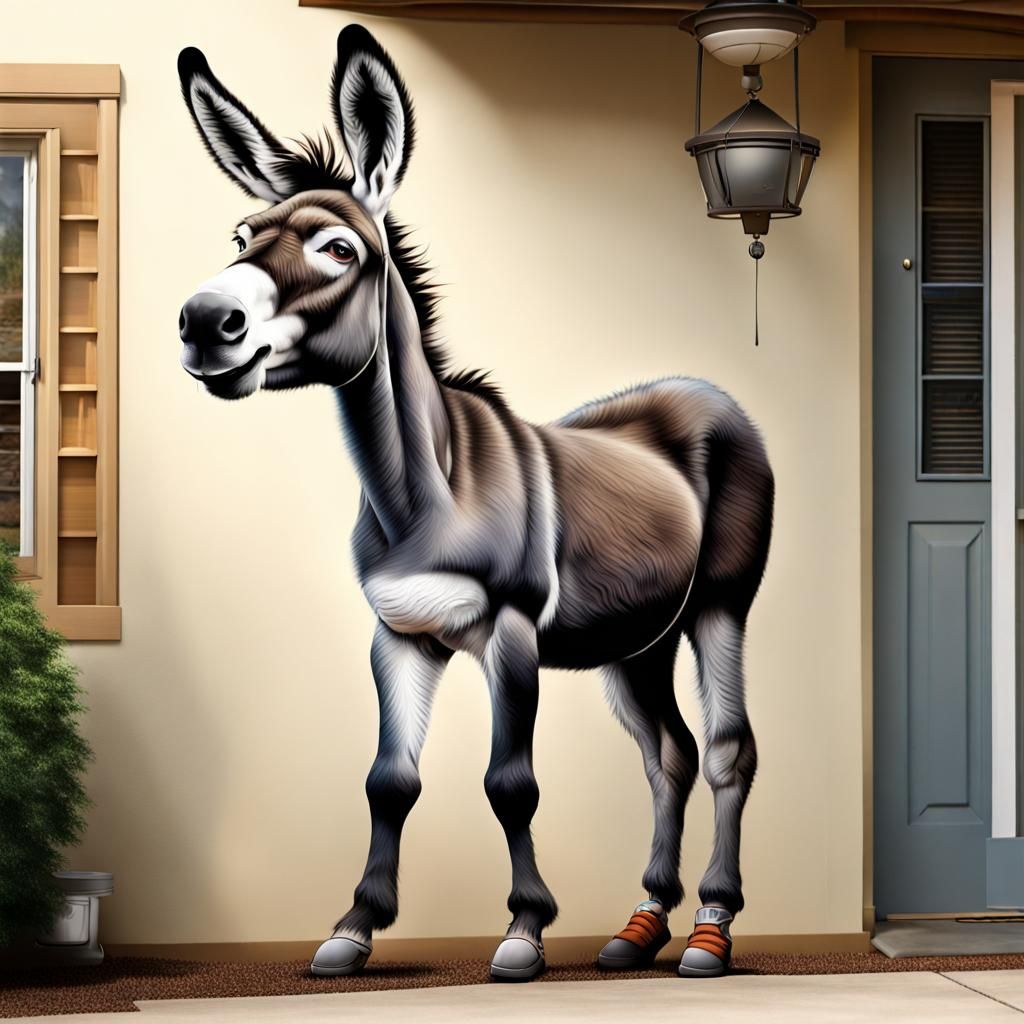 Hyperrealistic Donkey Plays Basketball in Driveway