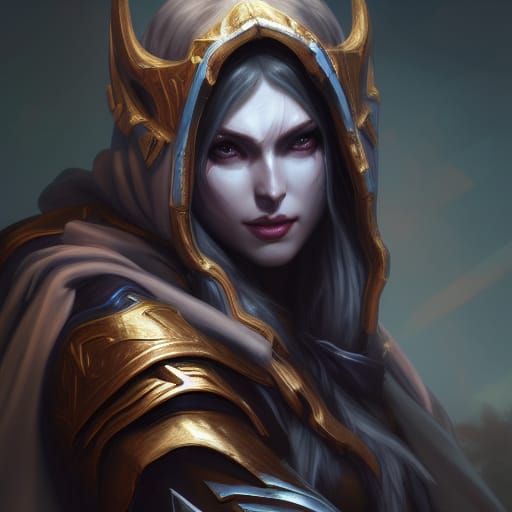 Detailed Portrait of Sylvanas Windrunner in Digital Art Styl...