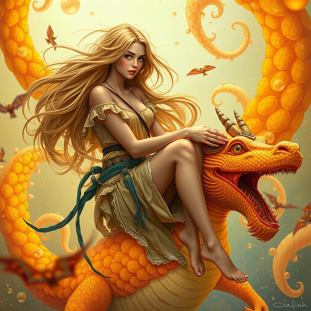 Gummy Dragon Rider: Art Nouveau Fantasy