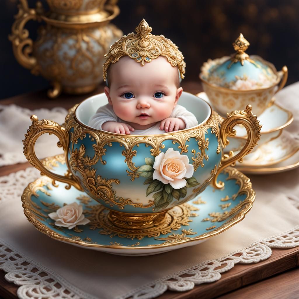 Chibi Baby in Teacup: Digital Art