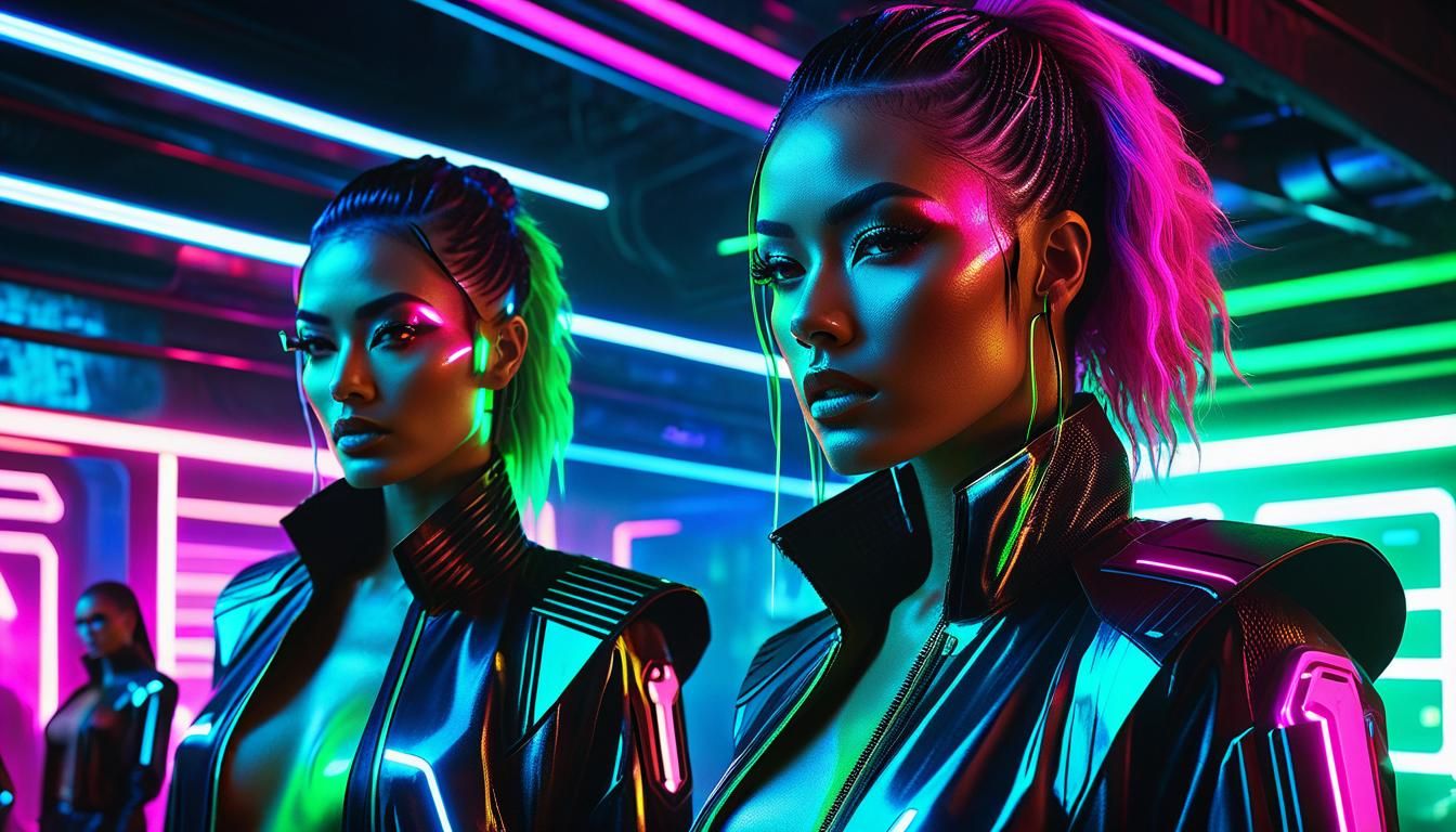 Neon Noir Girls in a Futuristic Club