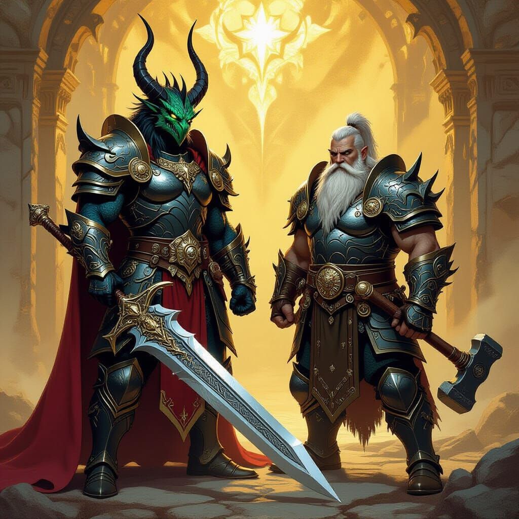 Dragonkin and Dwarf in Ornate Armor
