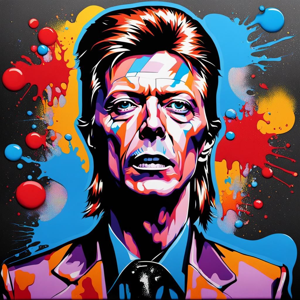 David Bowie Graffiti Art in Polychromatic Colors