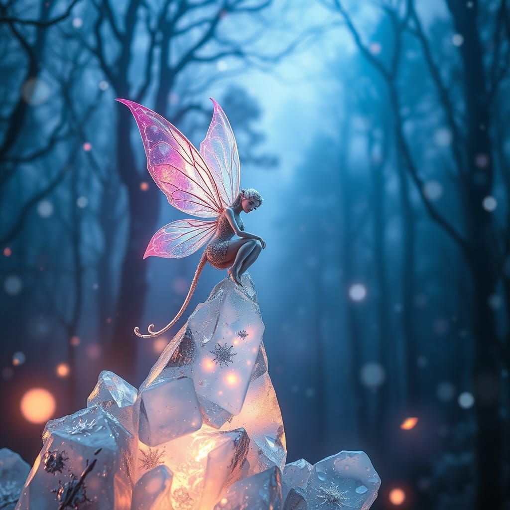 Enchanted Fairy Illuminates Mysterious Crystal Fog
