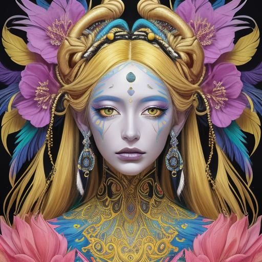 Surreal Woman with Feathers, in Abstract Style