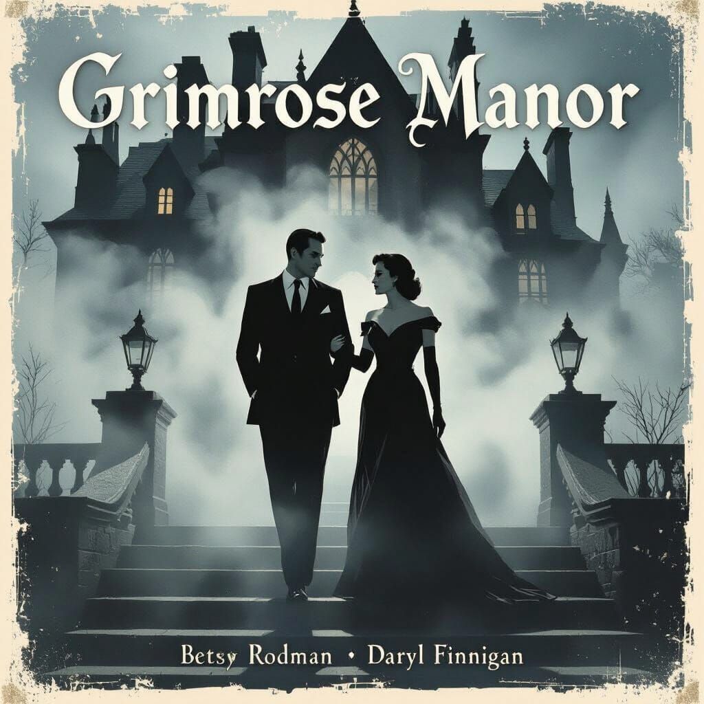 Gothic Mansion Scene in Film Noir Style