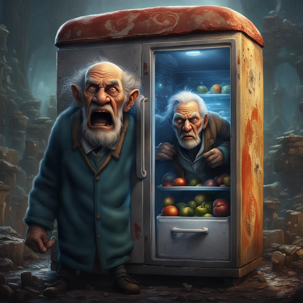 Surreal Fridge Portals to a Distant Realm with an Angry Old...