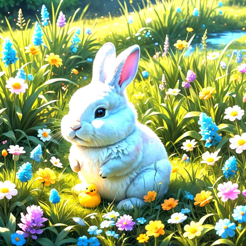 Cute Fat Bunny with Rubber Ducky