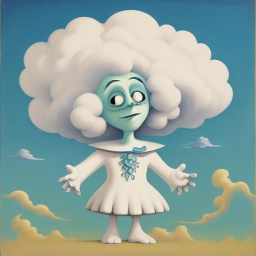 Whimsical Cloud Figure in Gouache Style