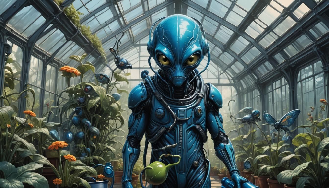 Bioluminescent Alien Greenhouse in Science Fiction Style