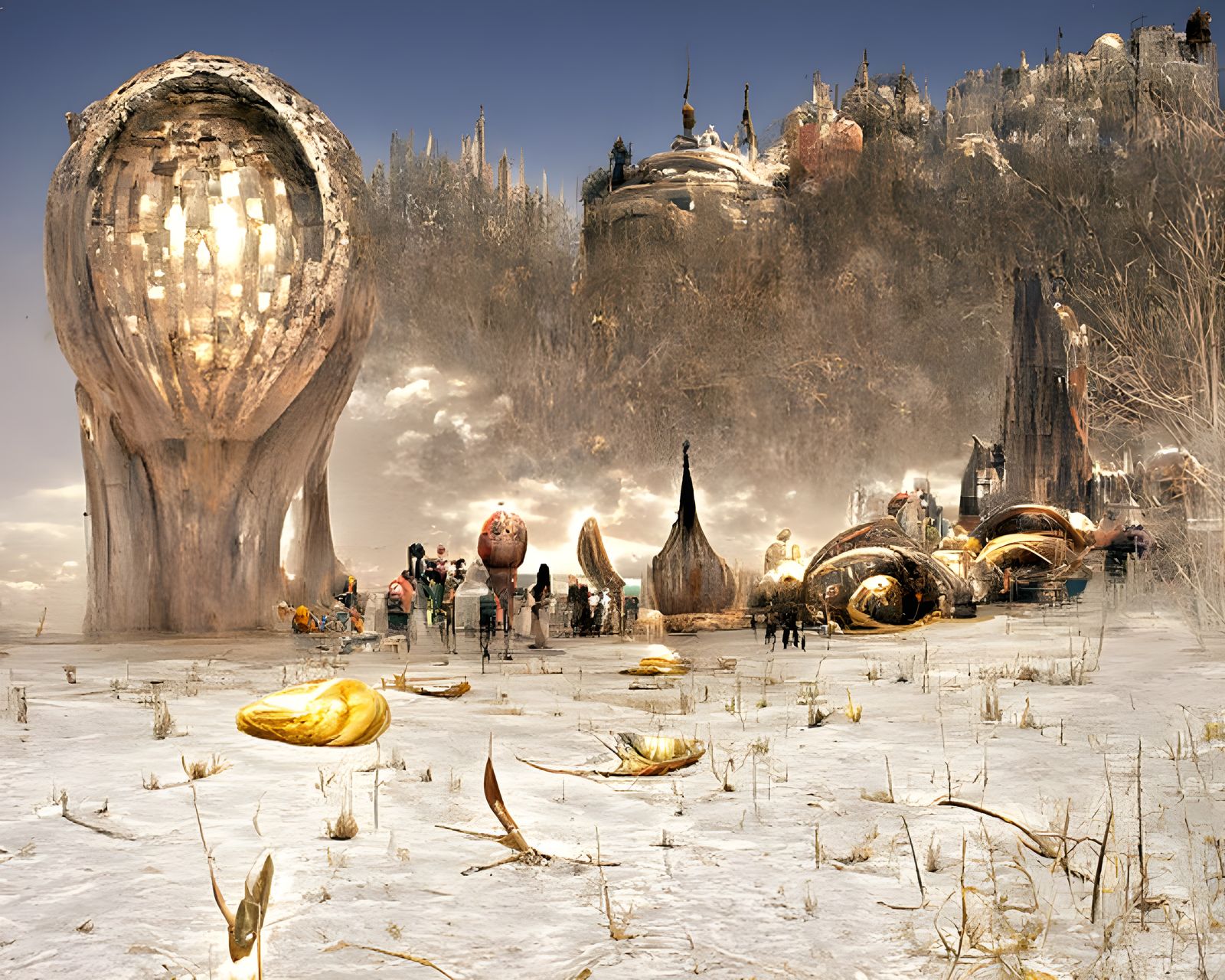 Cornpunk Alien Space Base with Spiraling Orbs