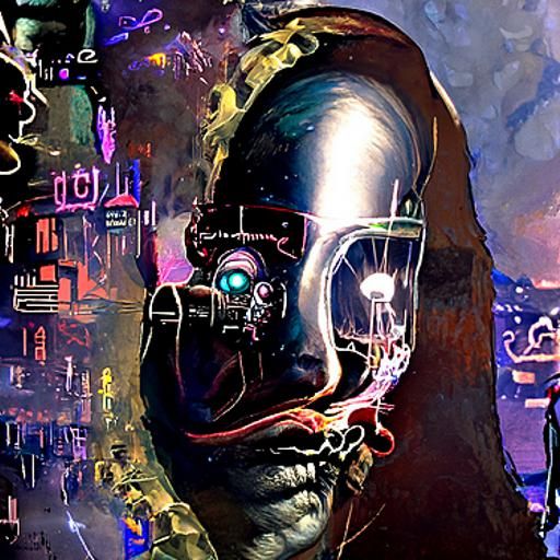 Robotic Face in Cyberpunk Style Digital Illustration