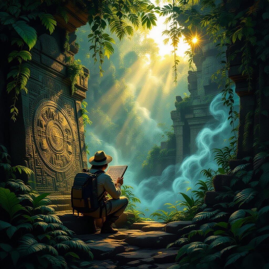 Explorer Discovers Ancient Jungle Ruins in Digital Matte Pai...