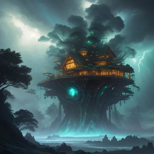 Jupiter Treehouse: Hyperrealistic Concept Art