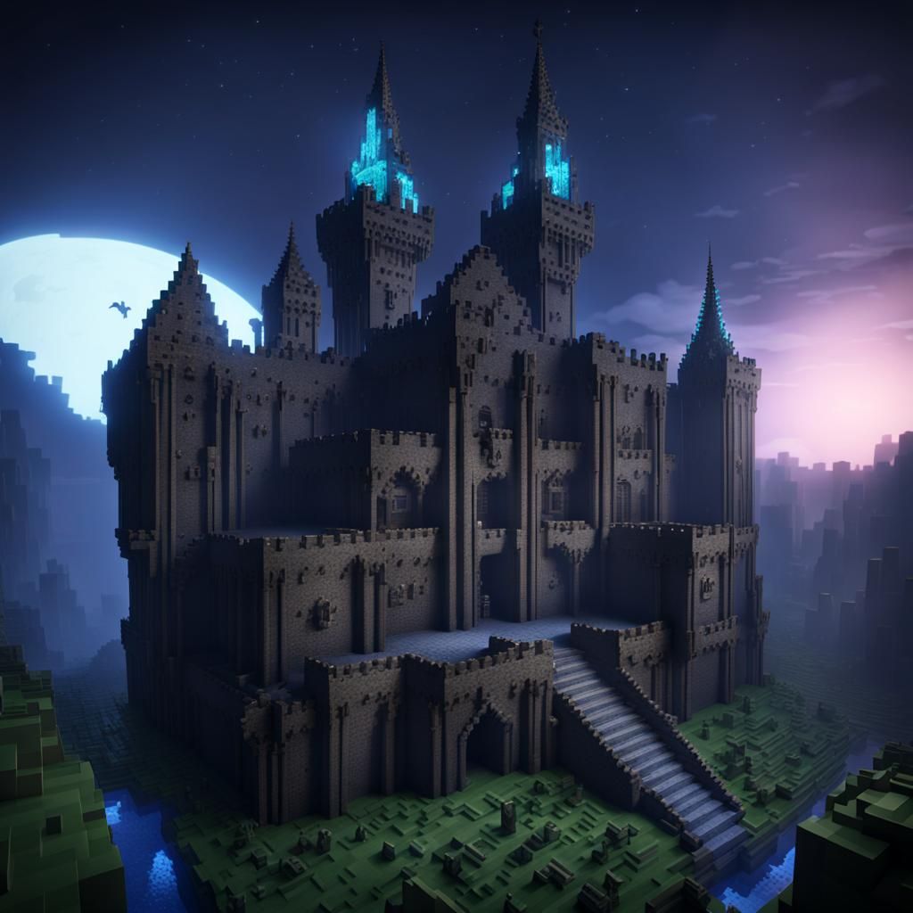 Glass Minecraft Castle at Night in Detailed Digital Art