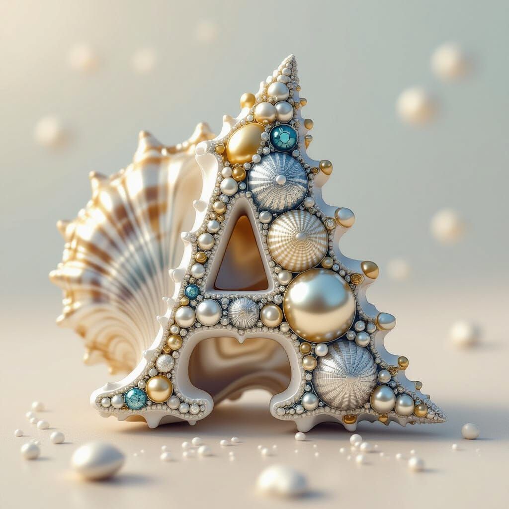 Metallic Seashell 'A' Shape with Intricate Patterns