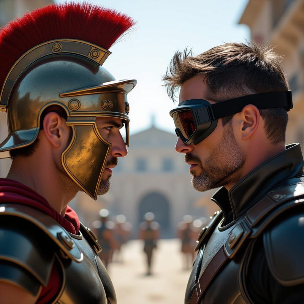 Leaders in Tense Standoff with Futuristic Armor