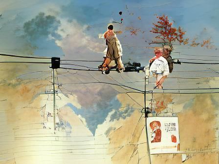 Man on Wire Loses Balance as Rockwell Illustration