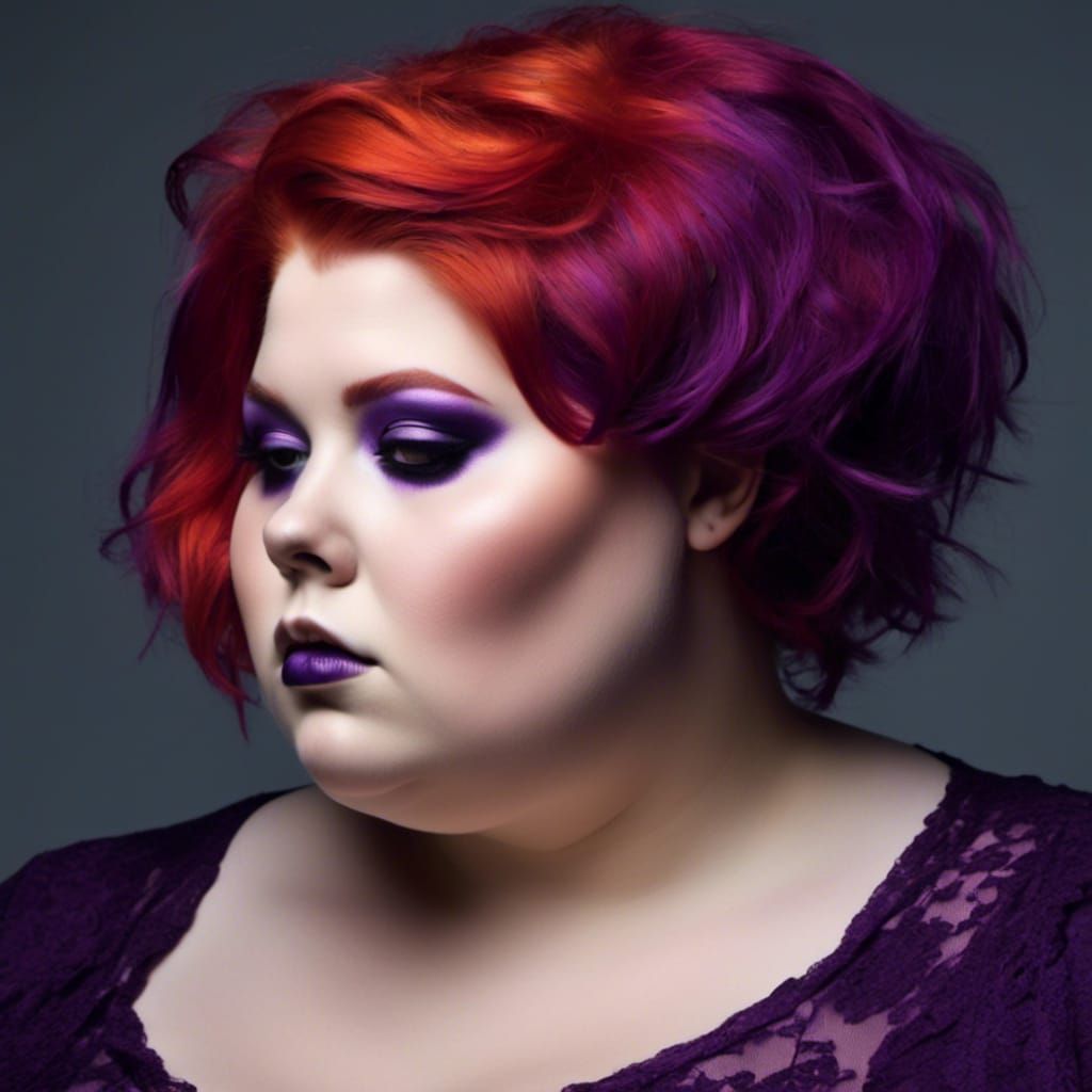 Bold Purple Hairstyle with Graphic Fringe and Braid