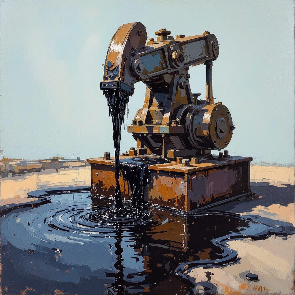 Cézanne-Style Oil Painting of Industrial Pump Pumping Black ...