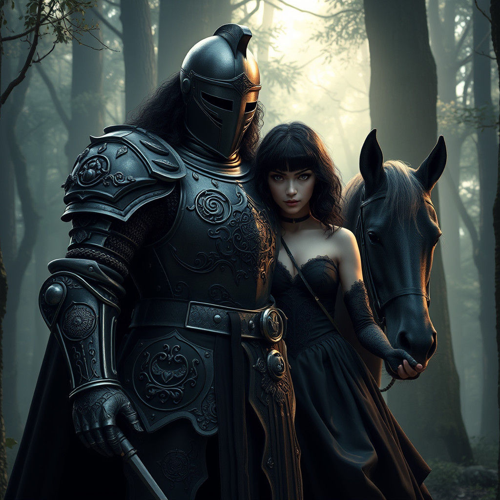 Knight and Witch Encounter in Mystic Forest