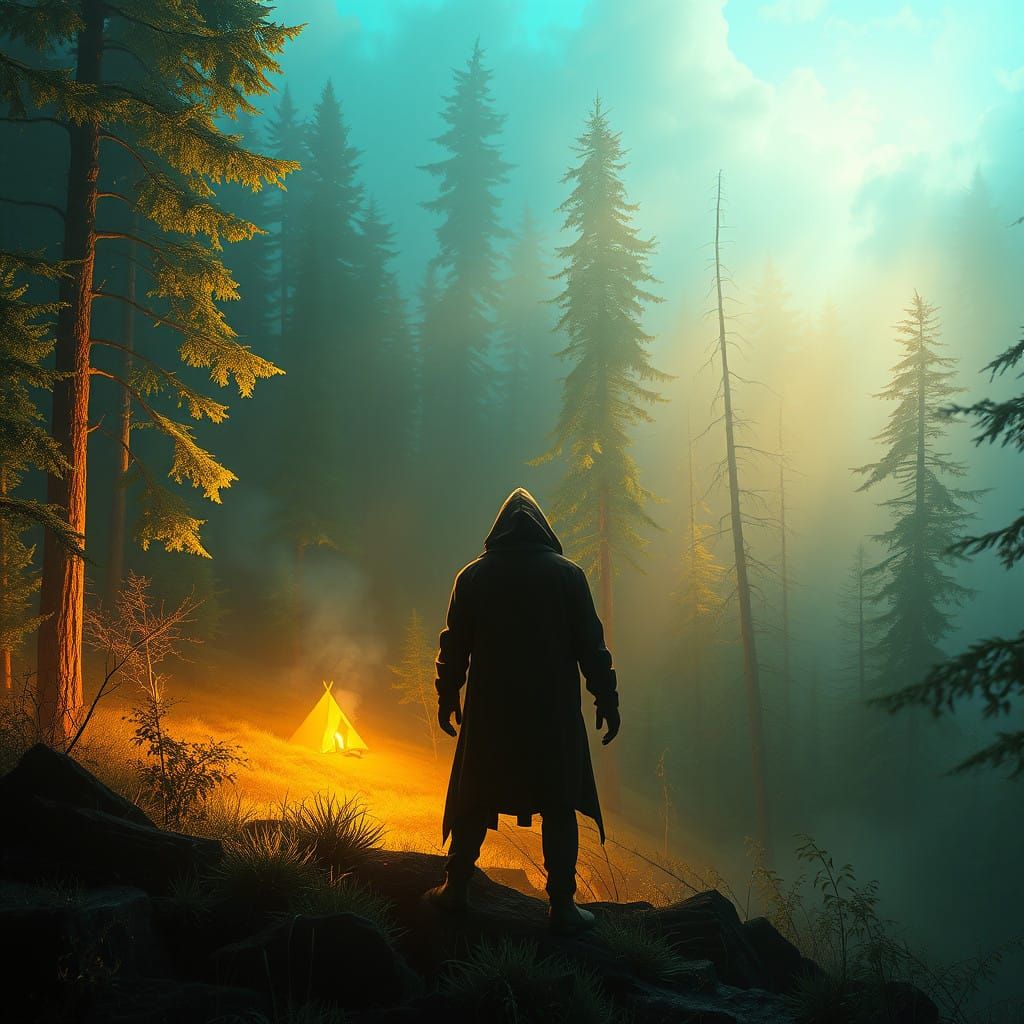 Ethereal Forest Encounter in Whimsical Style