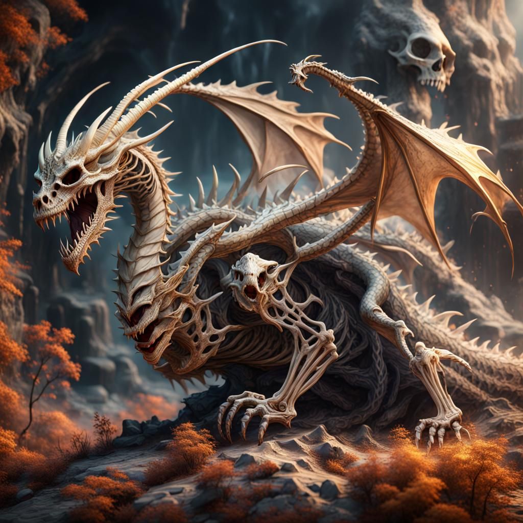 Detailed Dragon Skeleton Fantasy Concept Art