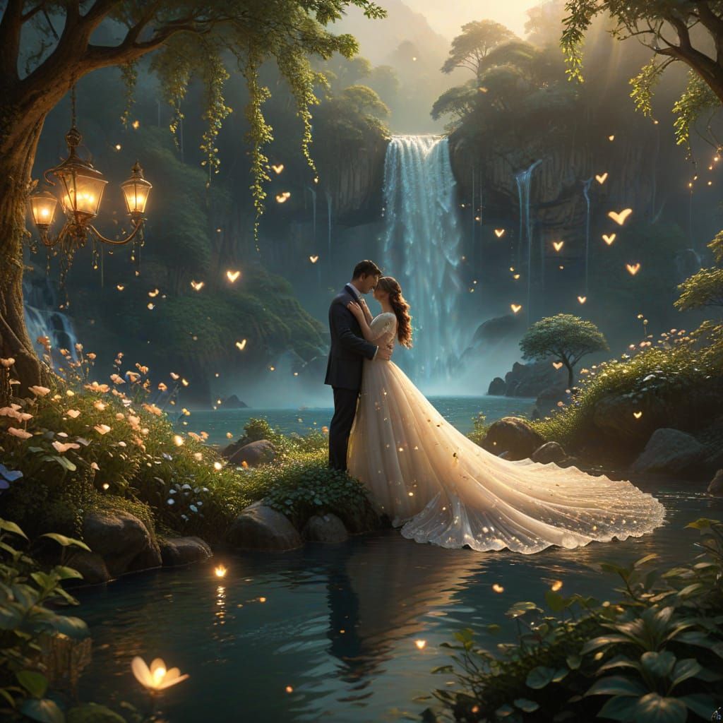 Ethereal Romance on a Luminous Floating Isle
