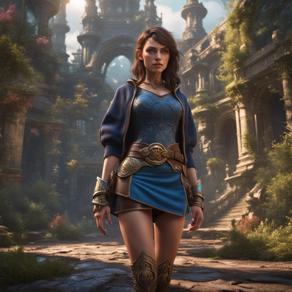 Brunette in Micro Skirt: Detailed Matte Painting