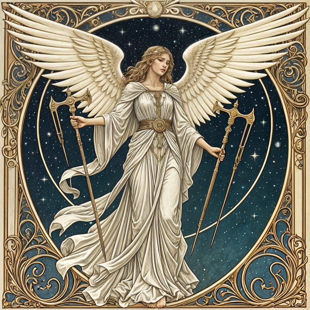 Celestial Angel and Grim Reaper in Art Nouveau Style