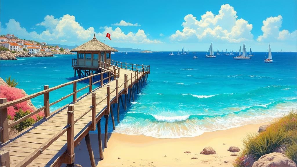 Spanish Beach Pier in Abstract Landscape Style