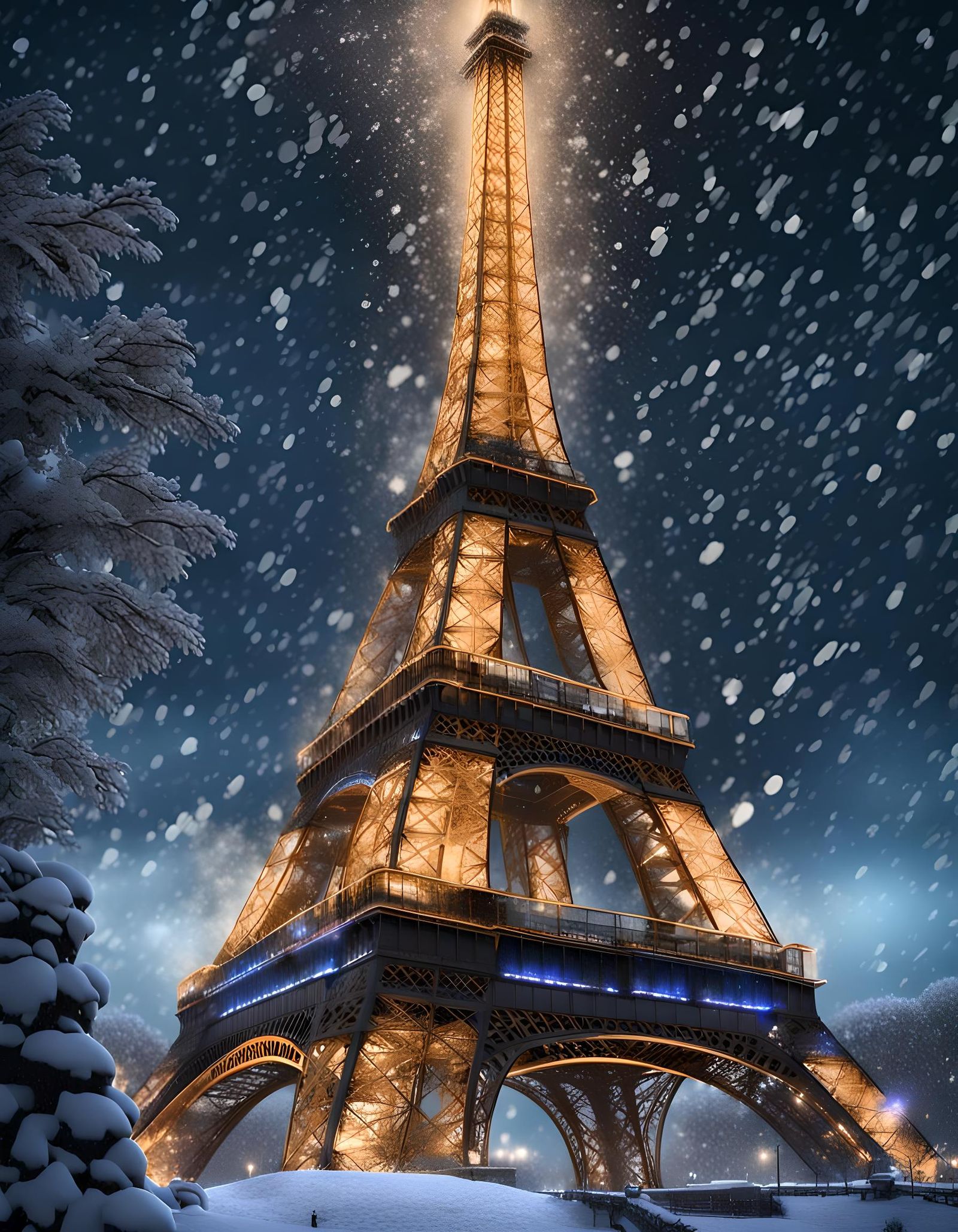 Eiffel Tower in Blizzard: Detailed Matte Painting