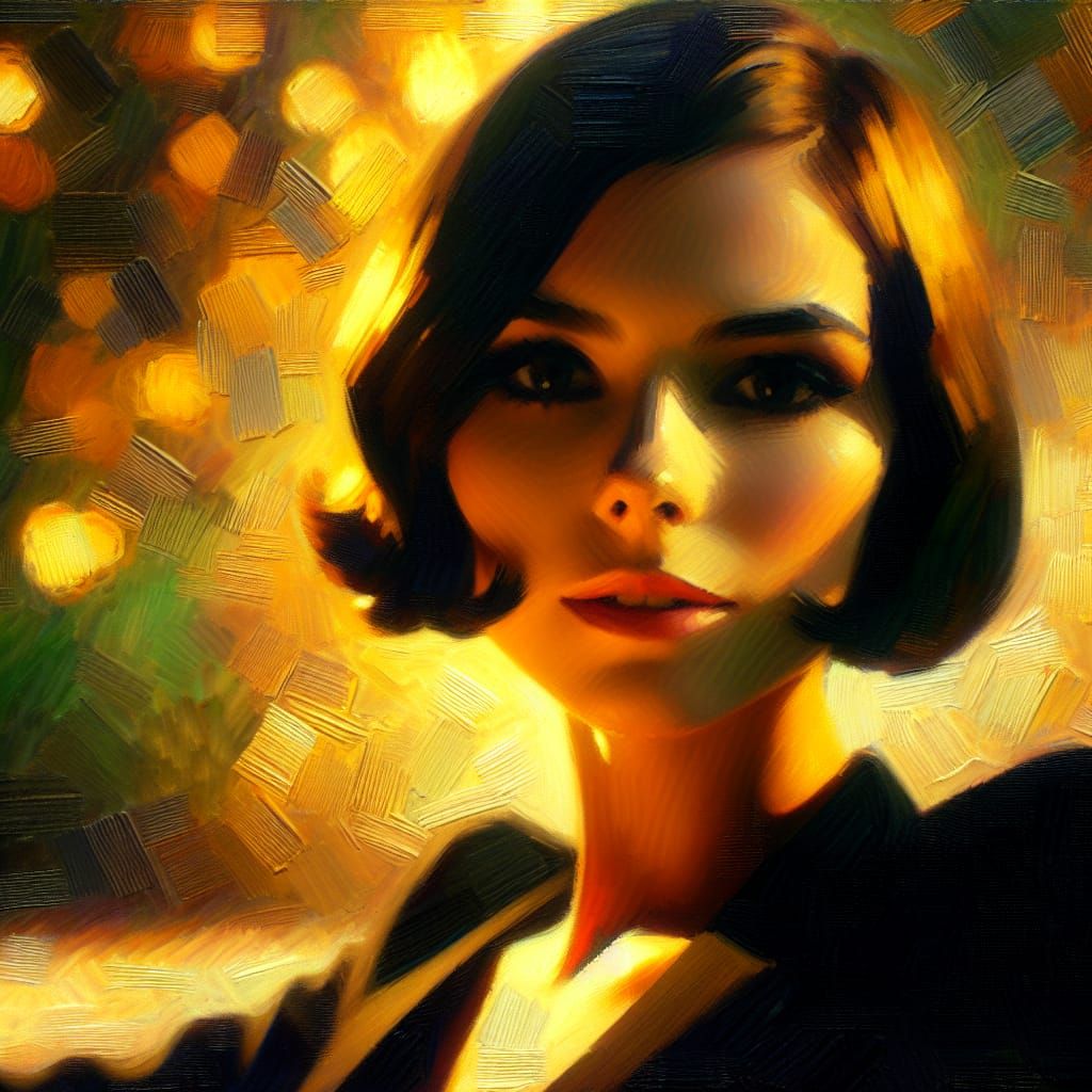 Woman in Golden Garden: An Abstract Portrait