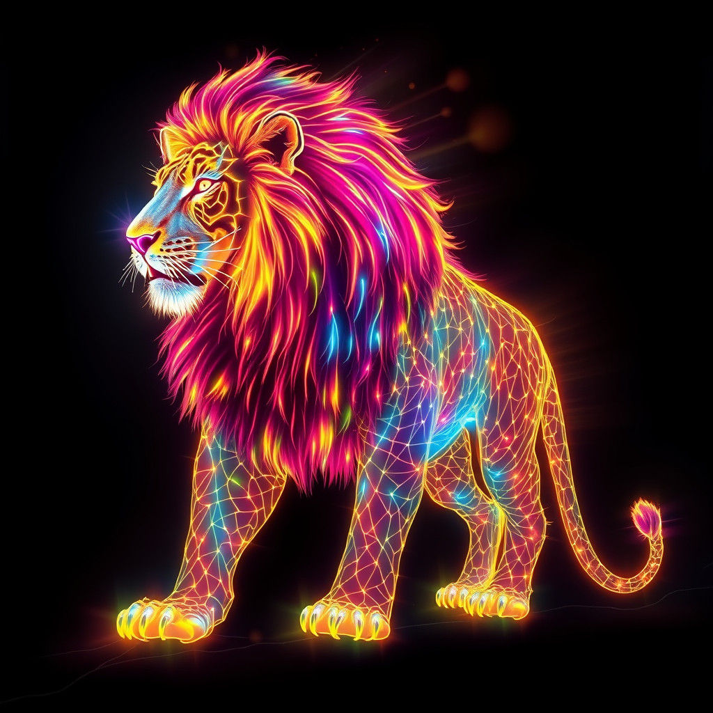 Luminous Lion: A Neon Futuristic Rendition