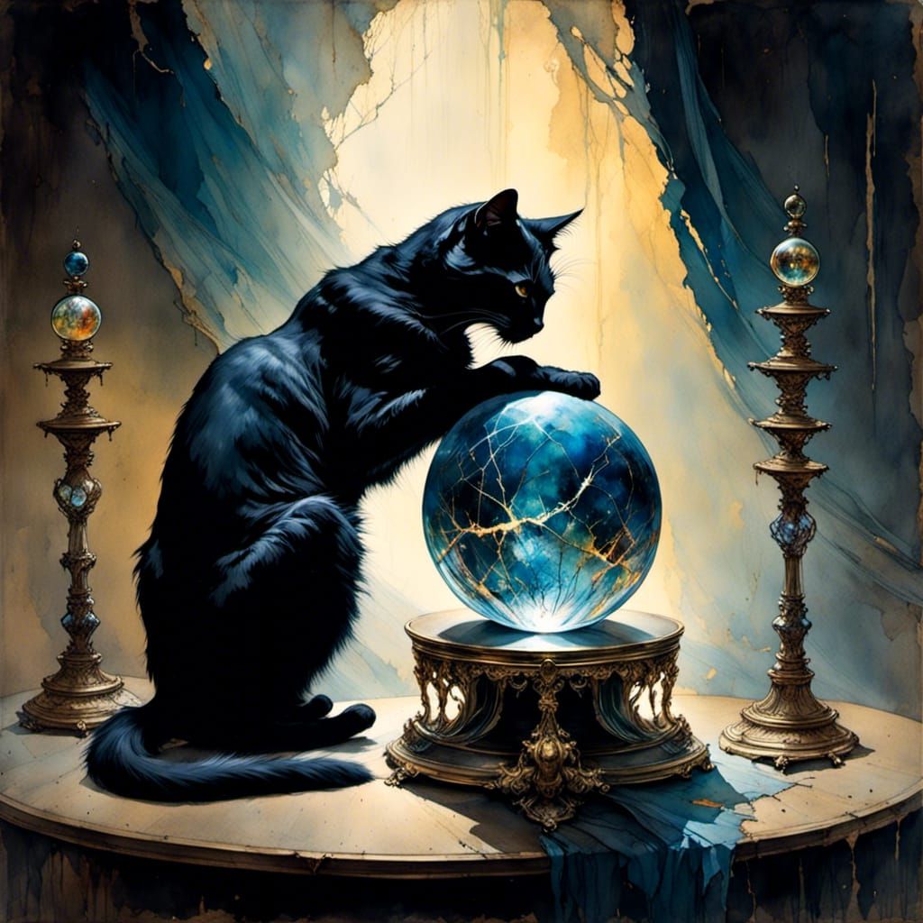 Black Cat Seeks the Future in Crystal Ball