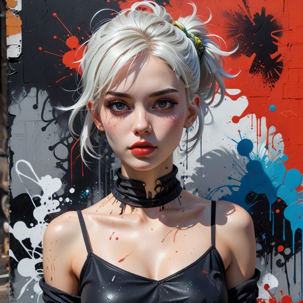 Graffiti Art Girl with Red Eyes