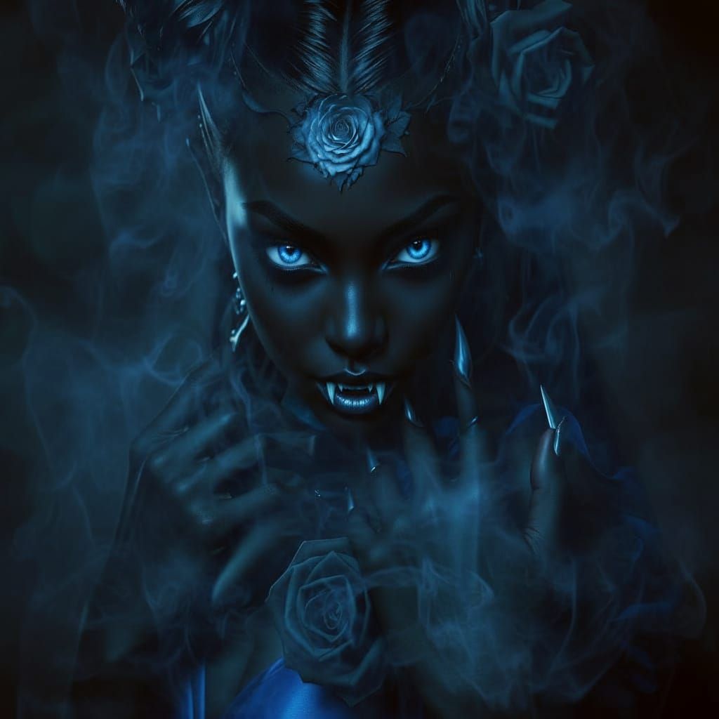 Gothic Vampire Fae Beauty in Dark, Exotic, Elegant Pose