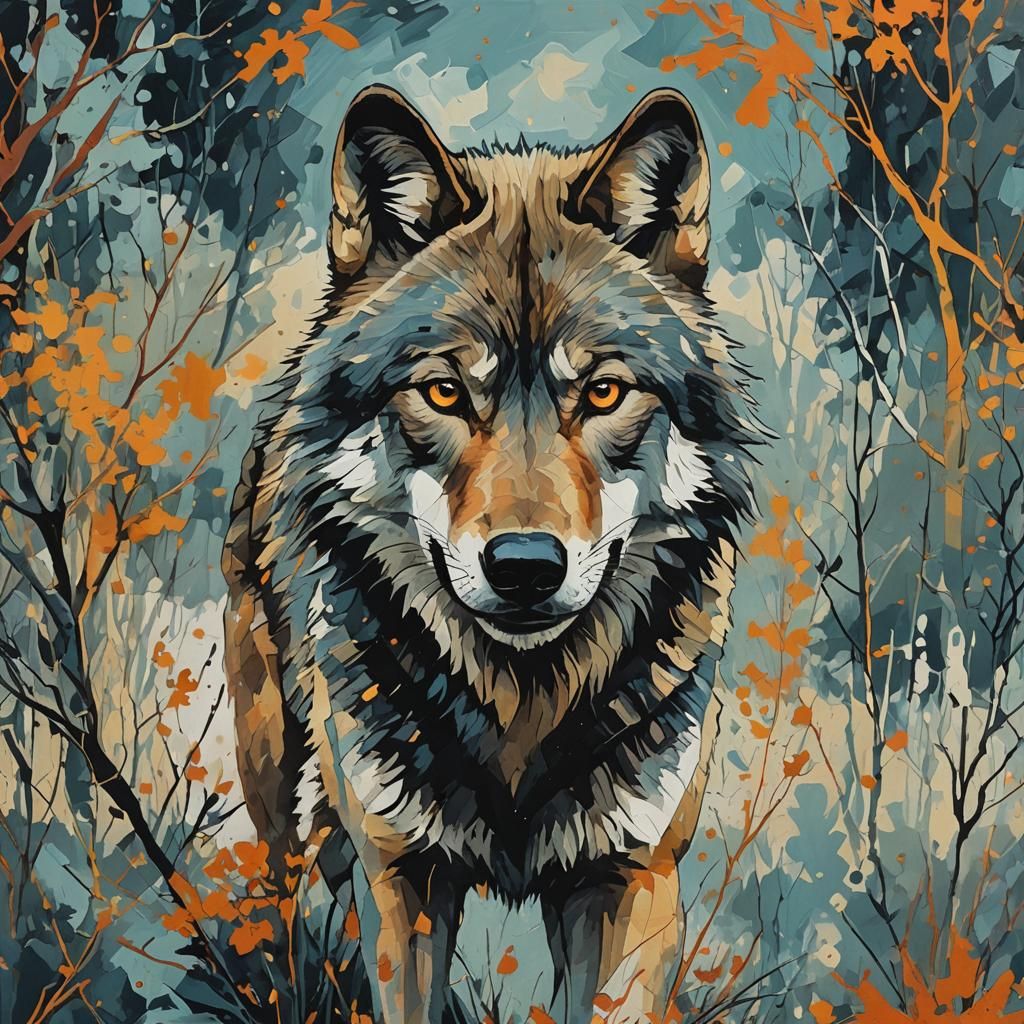 Abstract Wolf Ready to Hunt: Detailed Art