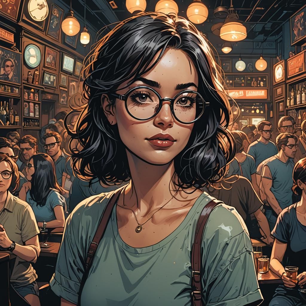 Girl in Club in Comic Book Art Style
