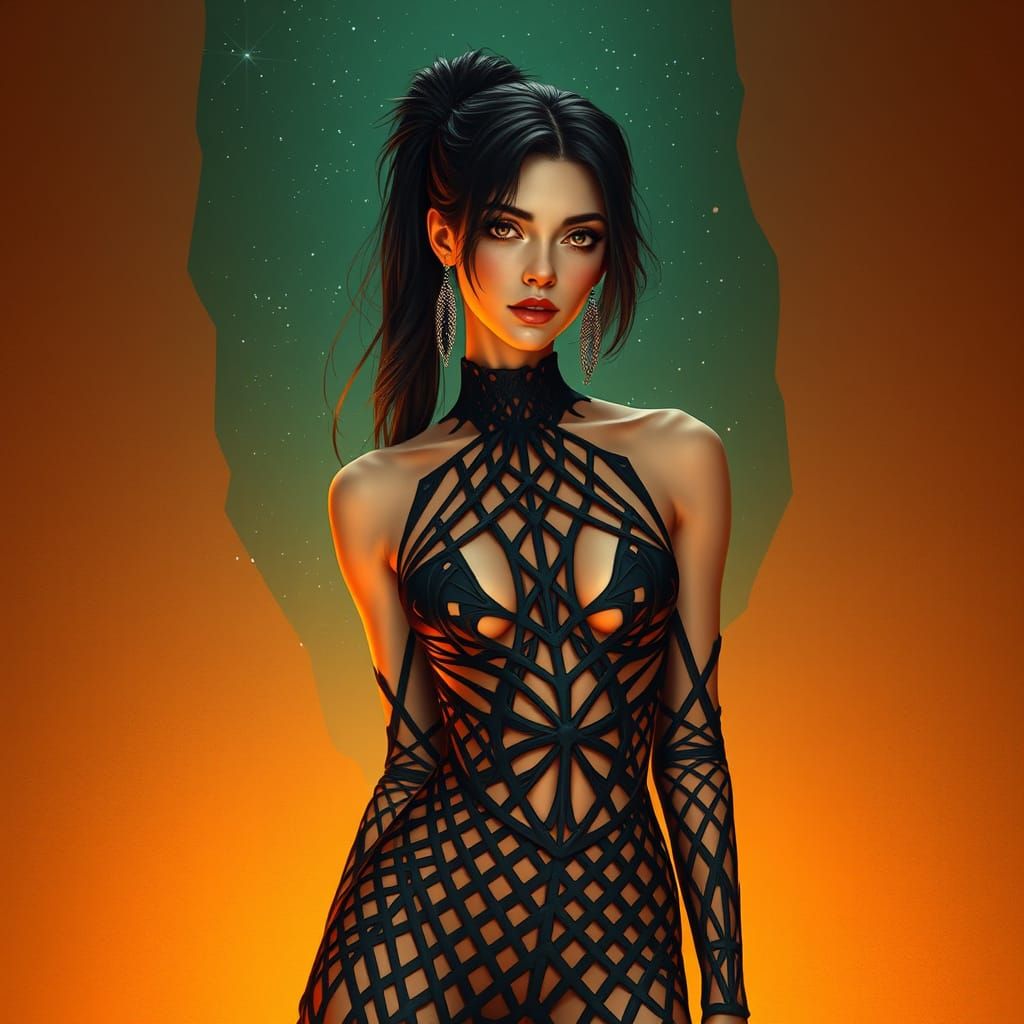 Geometric Woman in Amber Environment Digital Art