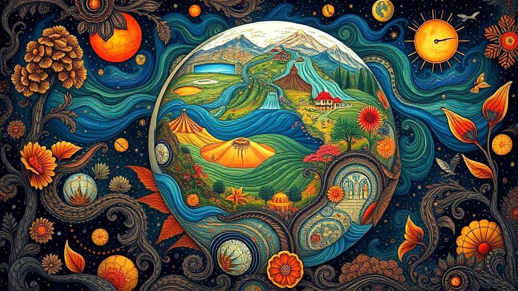 Embroidered Earth with Art Nouveau and Organic Textures