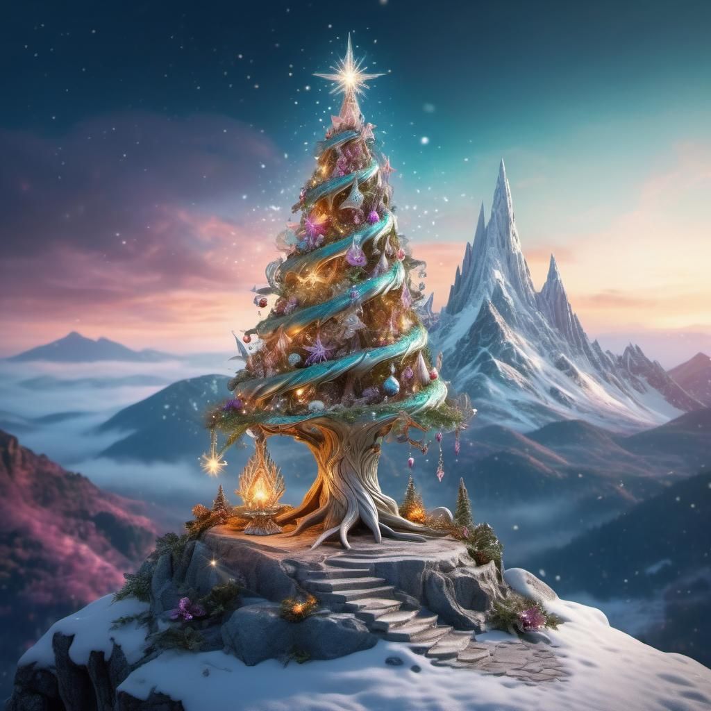 Elven Christmas Tree with Fairies and Dragons