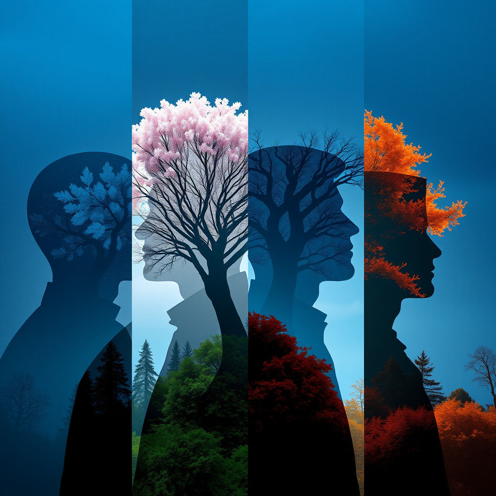 Four Seasons Silhouettes in Surreal Digital Art Style