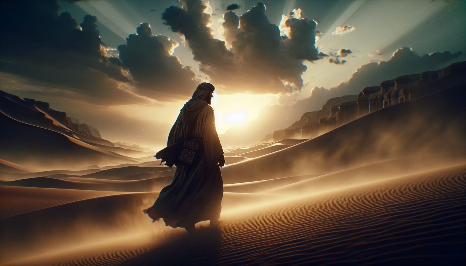 Desert Sandstorm Walker in Hyperrealistic Cinematic Style