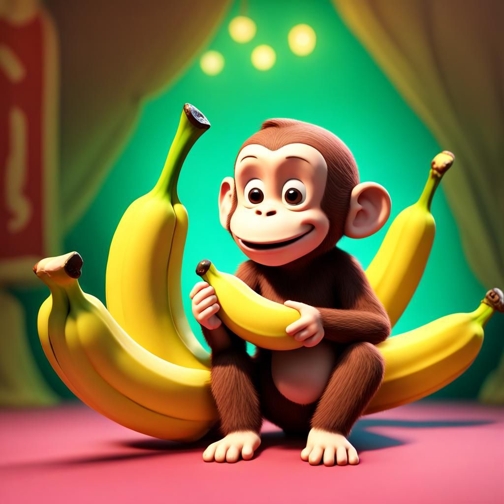 Curious George Eating Banana: 3D Digital Art