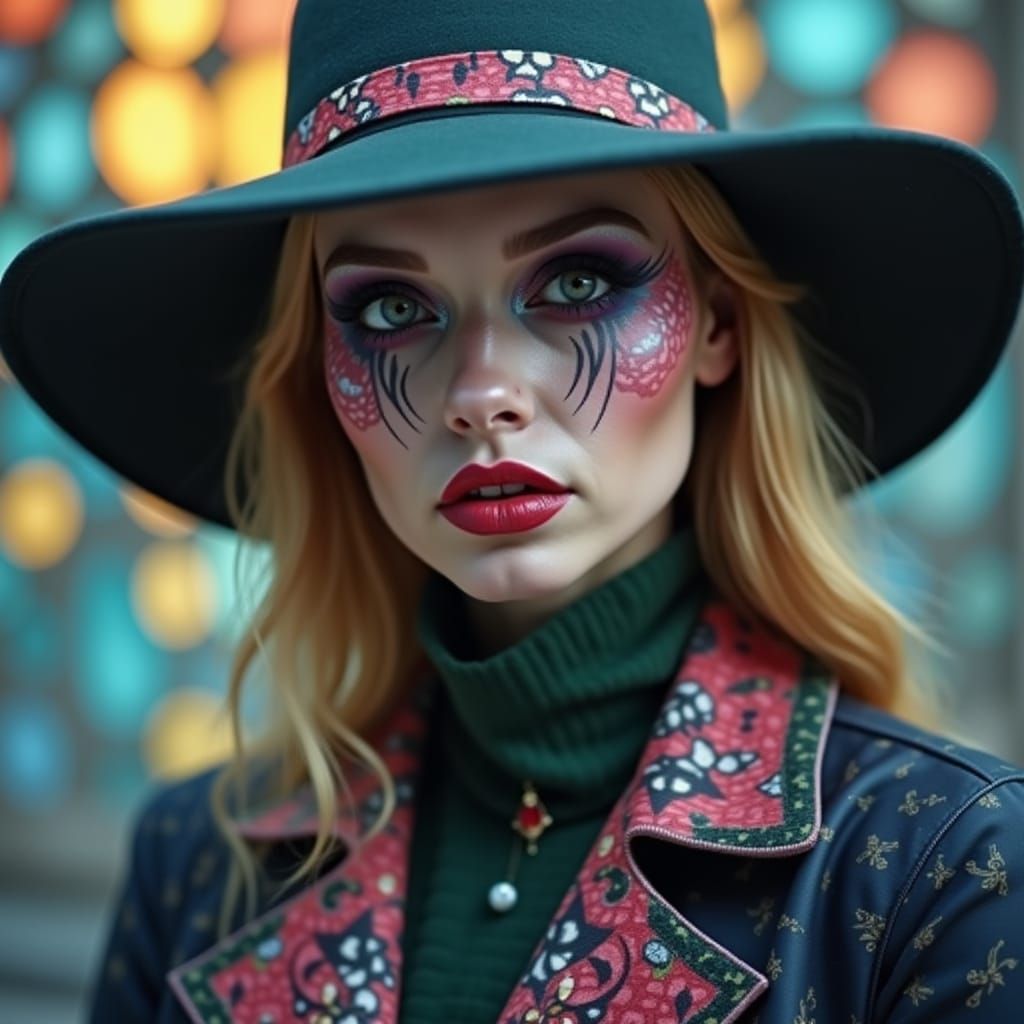 Flamboyant Woman with Geometric Overlay