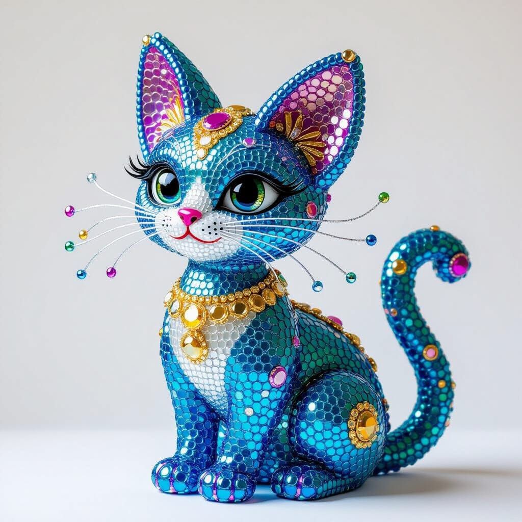 Whimsical Cat Sculpture in Surreal Pop Art Style